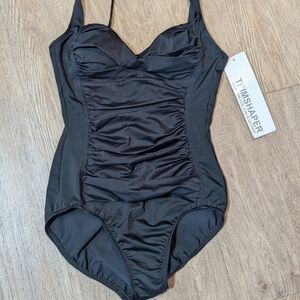 Women's Teimshaper Black Ruched One Piece Swimsuit Size 8